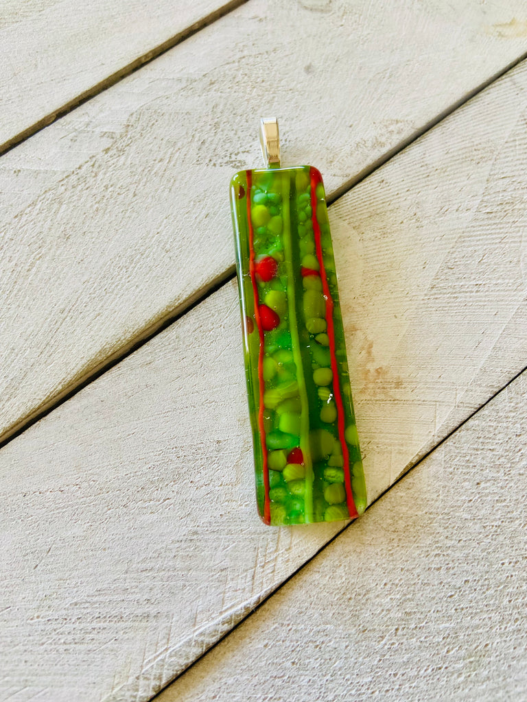 Fused Glass Pendant~ Holly Jolly