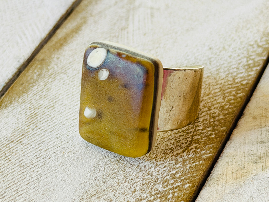 Caramel Swirl Fused Glass Adjustable Ring