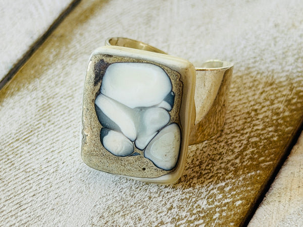 Caramel Swirl Fused Glass Adjustable Ring