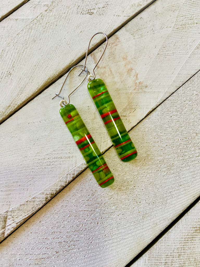 Fused Glass Earrings~ Holly Jolly