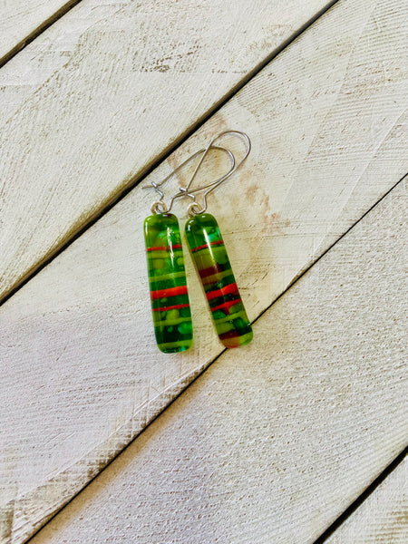 Fused Glass Earrings~ Holly Jolly