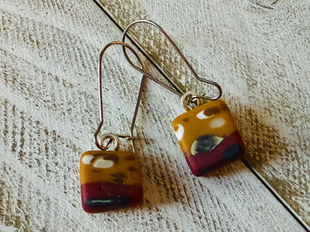 Caramel Swirl Fused Glass Earrings