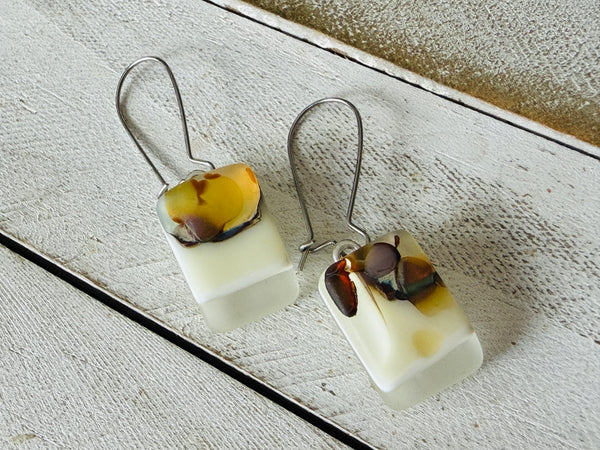 Caramel Swirl Fused Glass Earrings