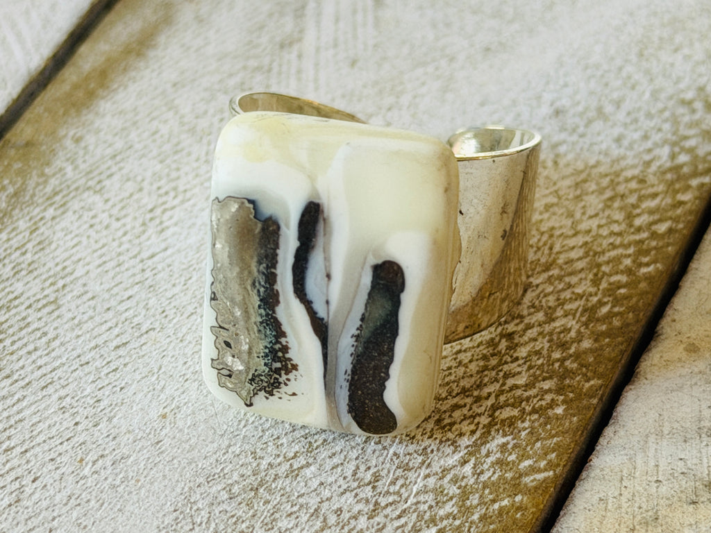 Caramel Swirl Fused Glass Adjustable Ring