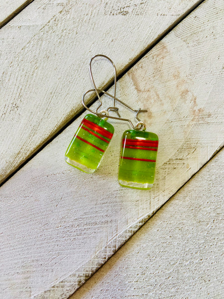 Fused Glass Earrings~ Holly Jolly