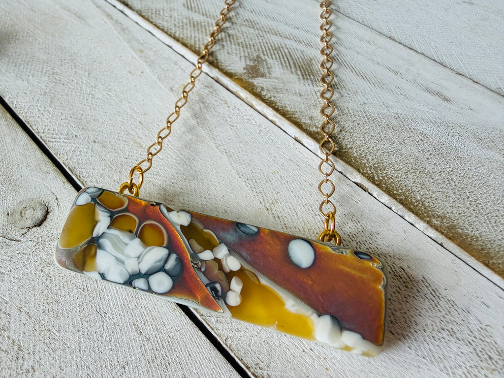 Caramel Swirl Fused Glass Bar Necklace
