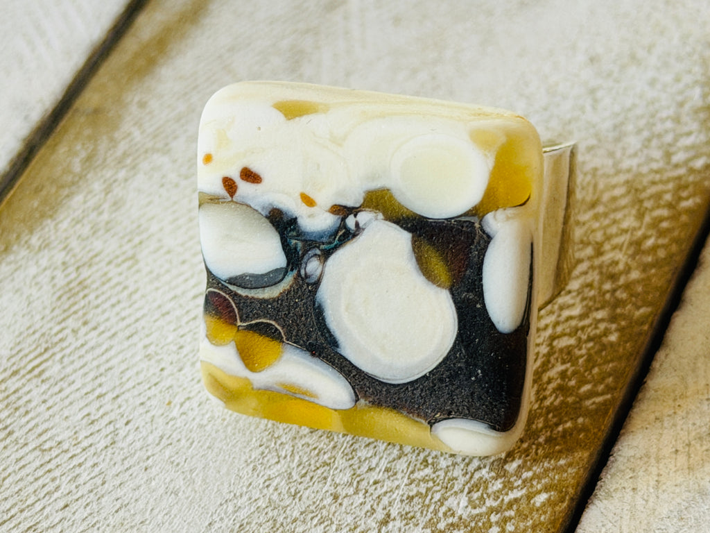 Caramel Swirl Fused Glass Adjustable Ring