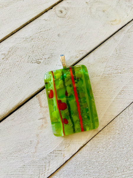 Fused Glass Pendant~ Holly Jolly