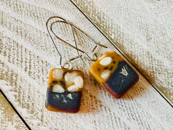 Caramel Swirl Fused Glass Earrings