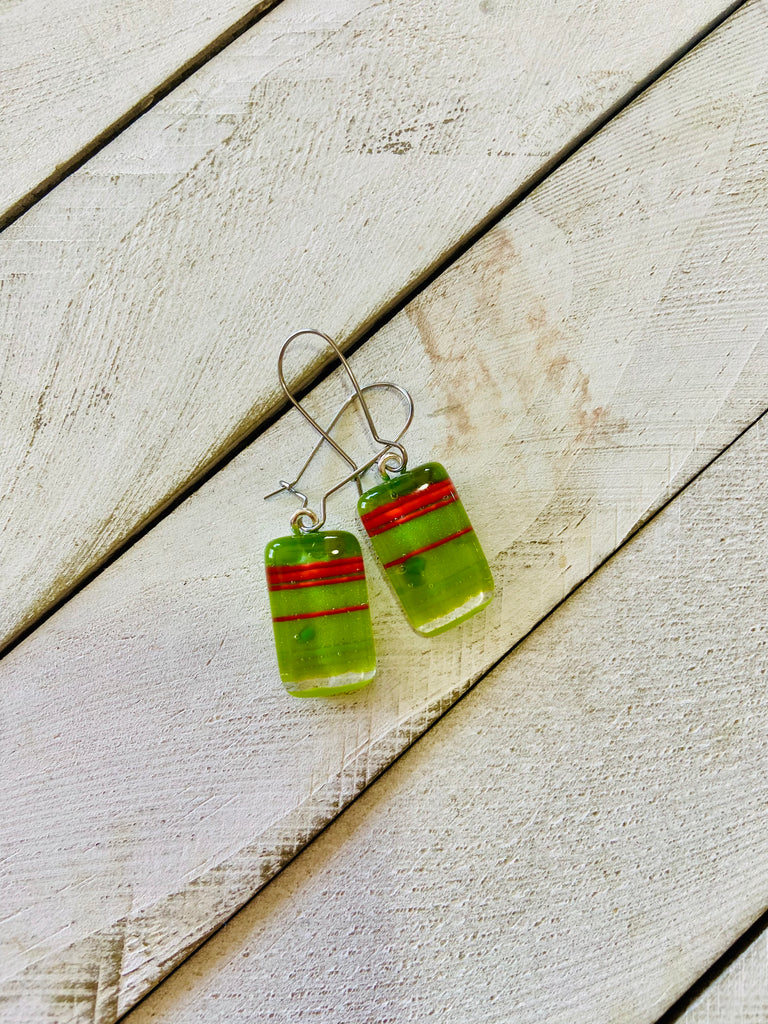 Fused Glass Earrings~ Holly Jolly