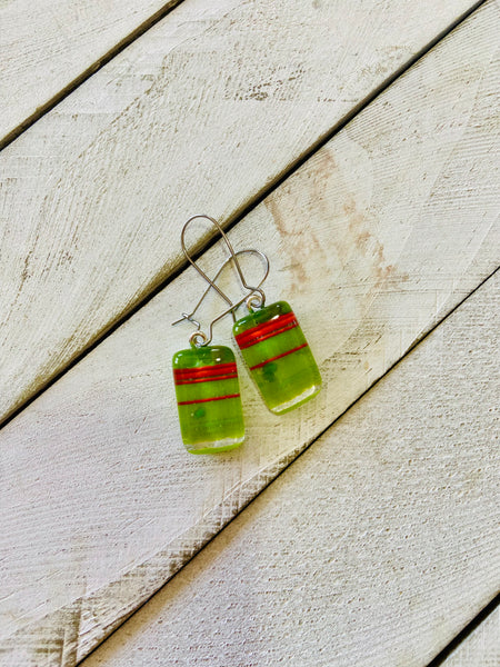 Fused Glass Earrings~ Holly Jolly