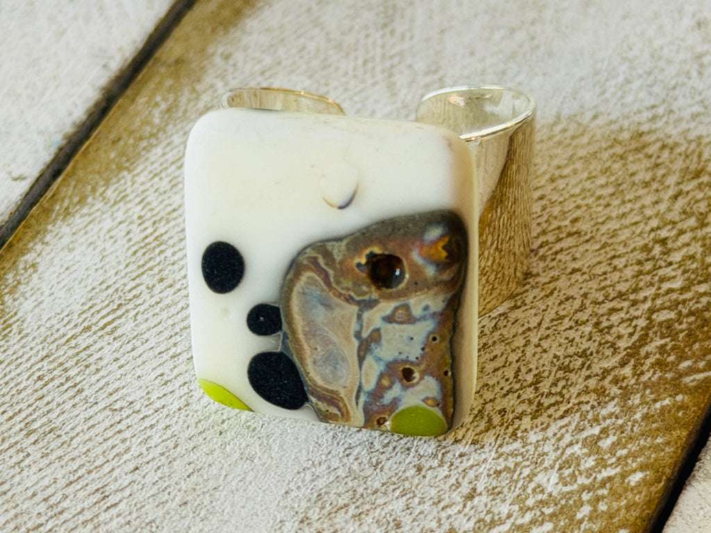 Caramel Swirl Fused Glass Adjustable Ring