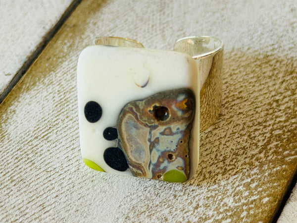 Caramel Swirl Fused Glass Adjustable Ring