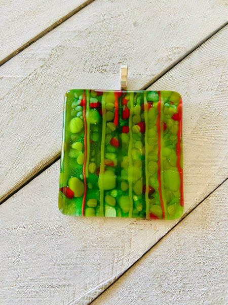 Fused Glass Pendant~ Holly Jolly