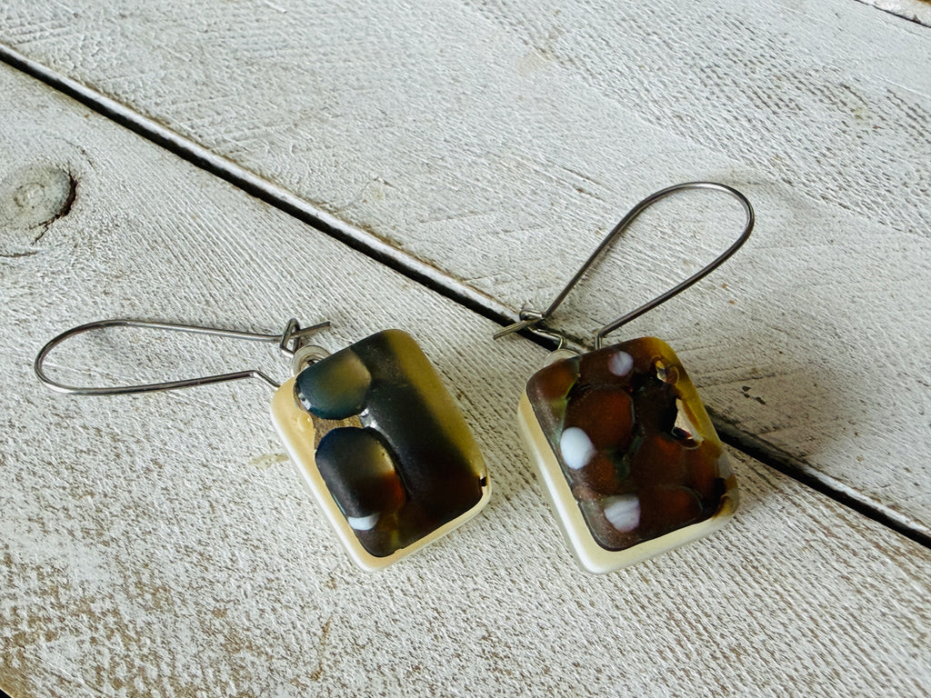 Caramel Swirl Fused Glass Earrings