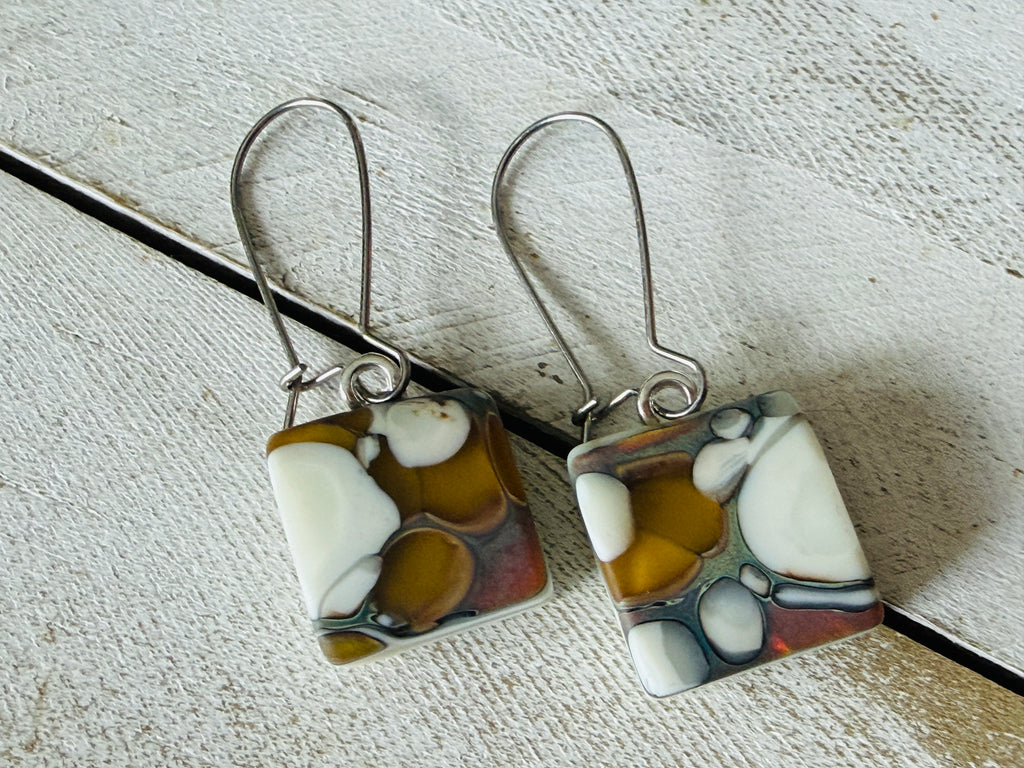 Caramel Swirl Fused Glass Earrings