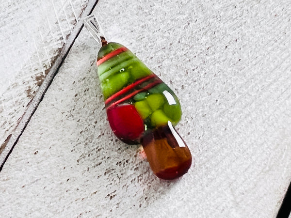 Fused Glass Mini Pendant~ Holly Jolly