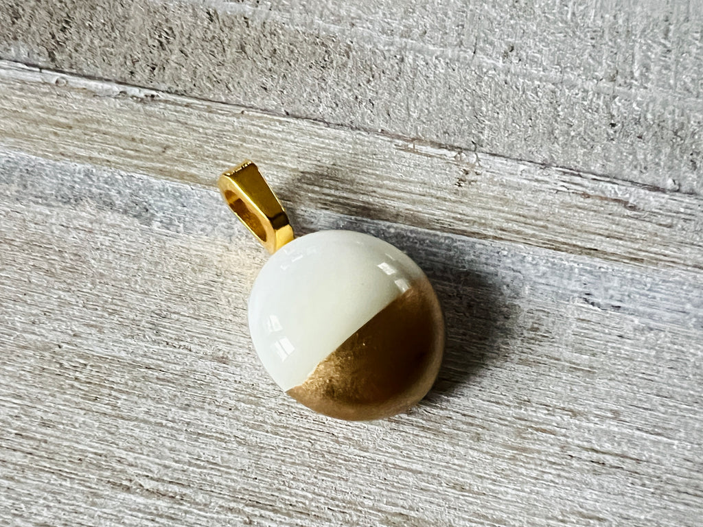 Simply Elegant Fused Glass hand painted gold mini pendant~Winter Cream