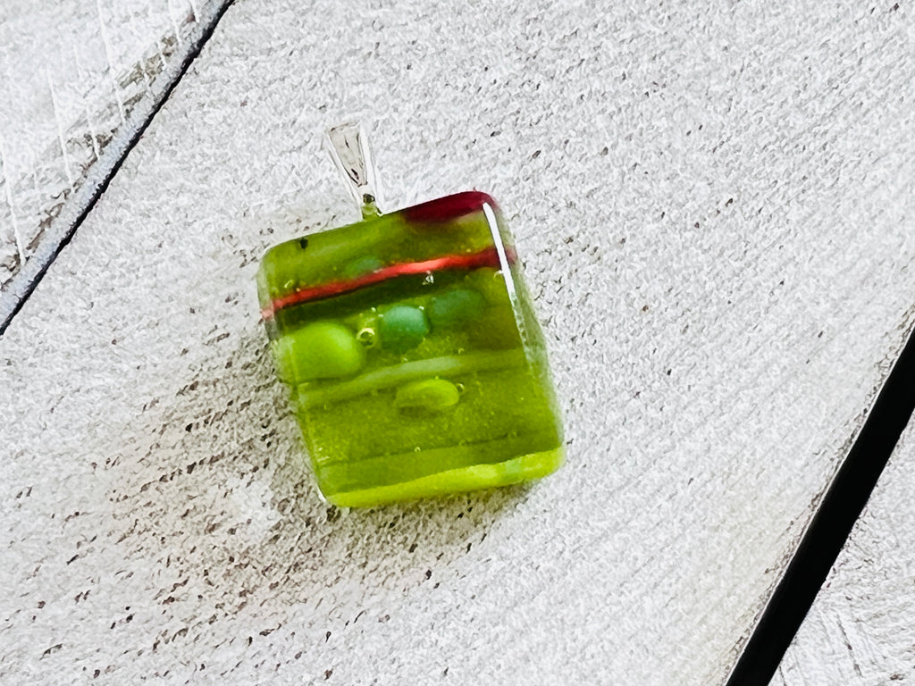 Fused Glass Mini Pendant~ Holly Jolly