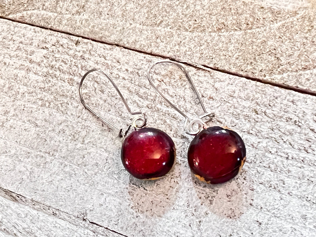 Fused Glass Earrings~ Holly Jolly