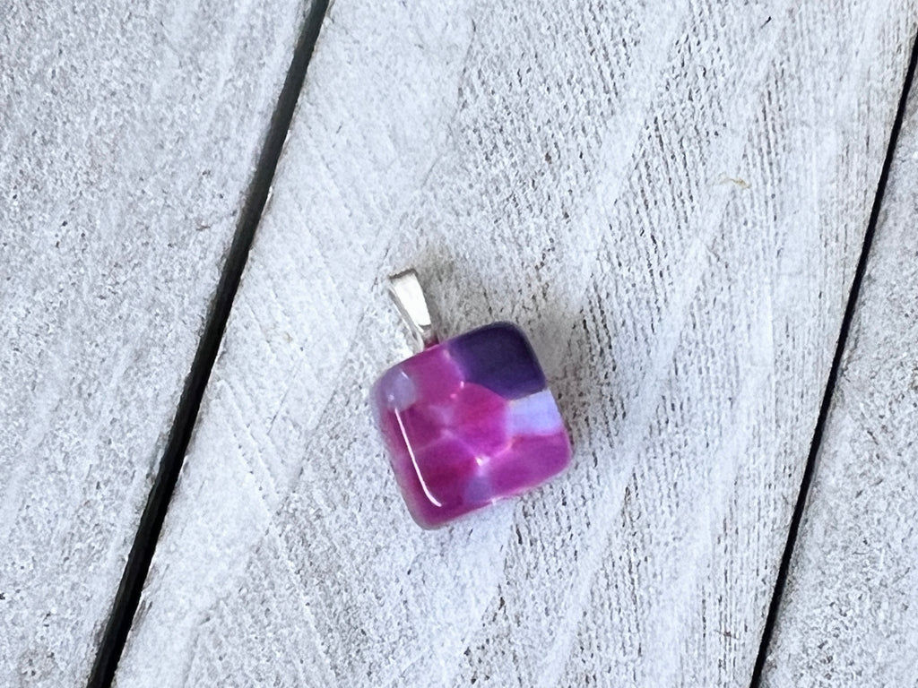 Fused Glass Mini Pendant~Pink and Purple