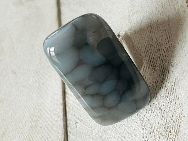 Fused Glass Adjustable Ring~Gray