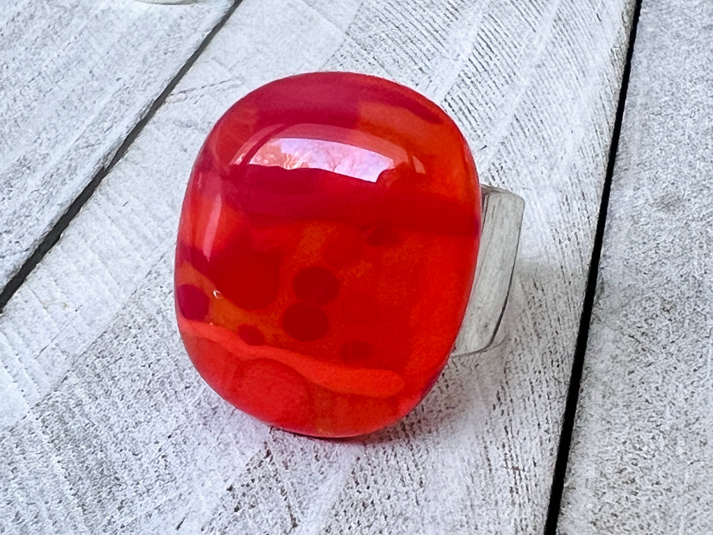 Fused Glass Ring, Orange and Pink