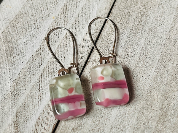 Fused Glass Earring’s l~ Pink and Seafoam Gray