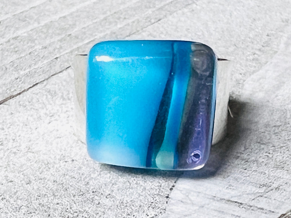 Lake Life  Fused Glass Adjustable Ring~