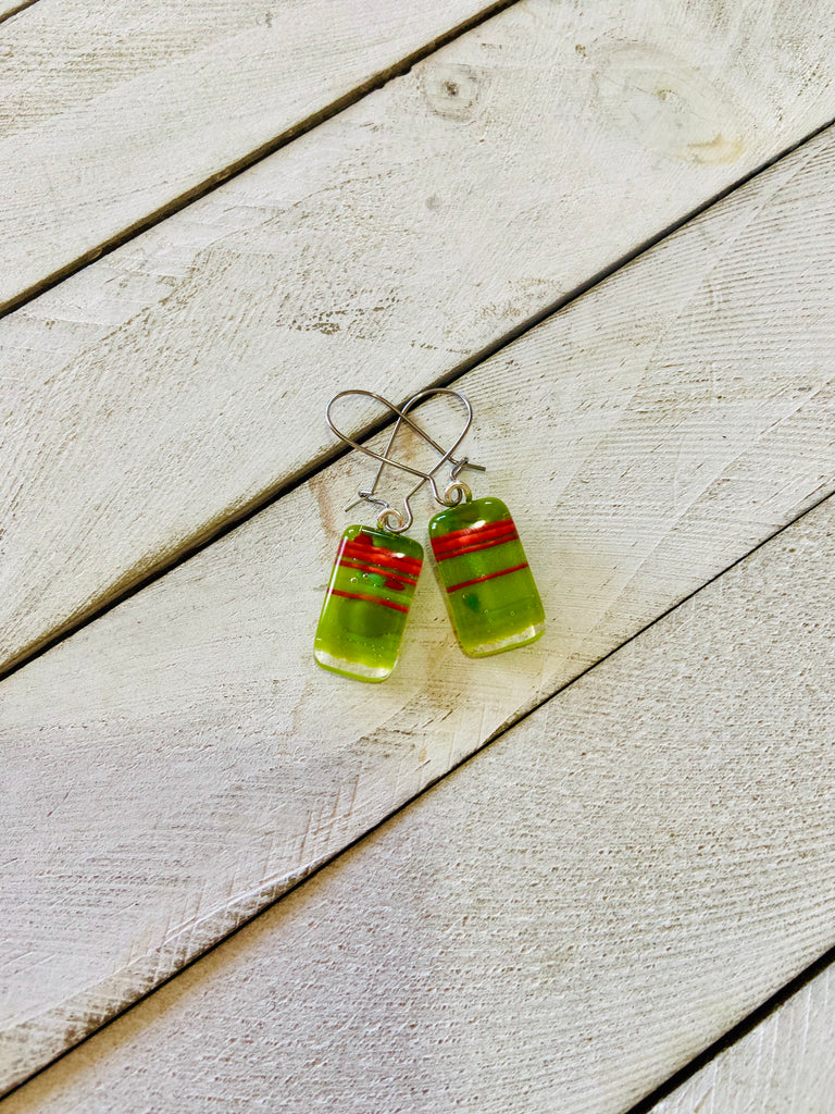 Fused Glass Earrings~ Holly Jolly