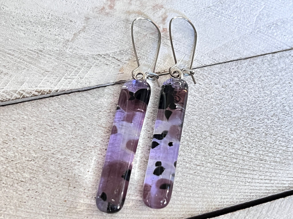 Fused Glass Long Earrings~Purple