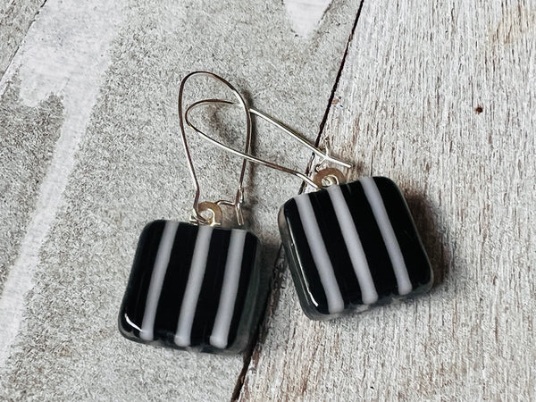 Black and White Fused Glass earrings~ Be Bold