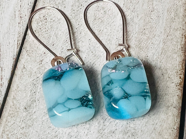Fused Glass Earrings~ Bottomless Blue  ~