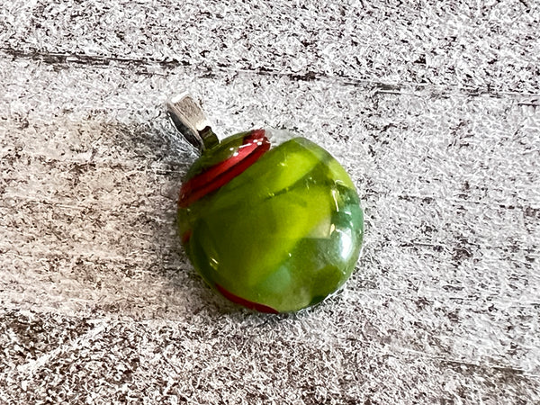 Fused Glass Mini Pendant~ Holly Jolly