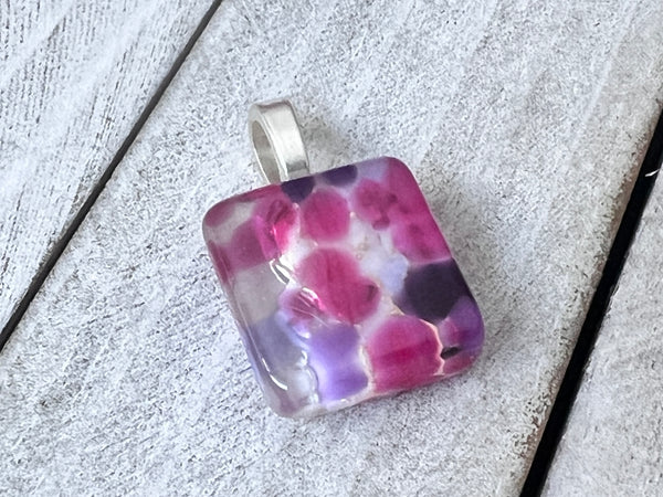 Fused Glass Mini Pendant~Pink and Purple