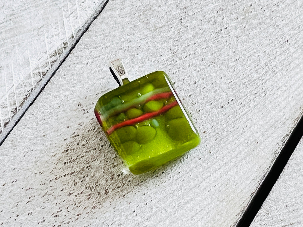 Fused Glass Mini Pendant~ Holly Jolly