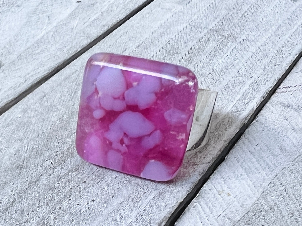 Fused Glass Ring~Pink and purple