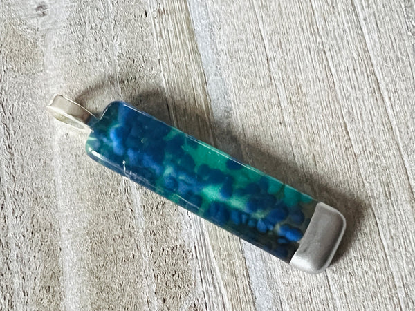 Simply Elegant Fused Glass hand painted silver pendant~