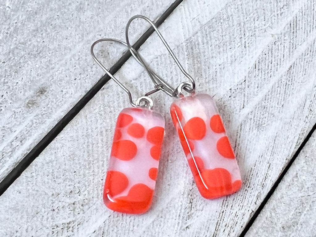 Fused Glass Earrings, Pale Pink & Tangerine