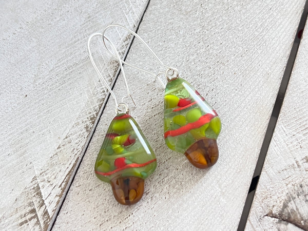 Fused Glass Earrings~ Holly Jolly