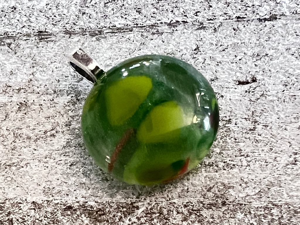 Fused Glass Mini Pendant~ Holly Jolly