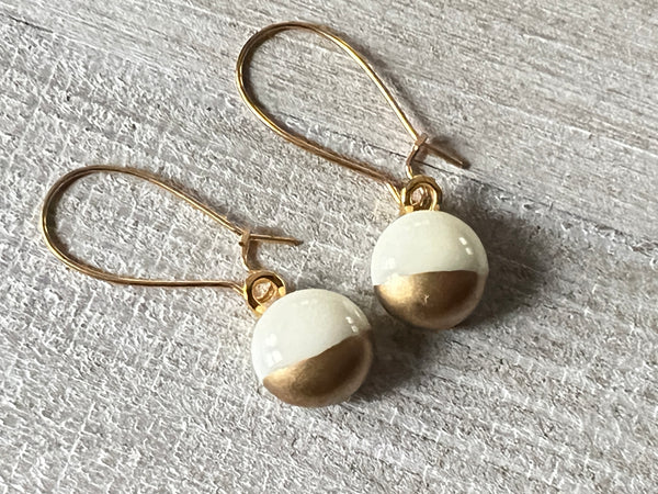 Simply Elegant Fused Glass hand painted gold Earrings~