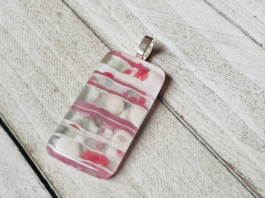Fused Glass~ Pink with a seafoam gray