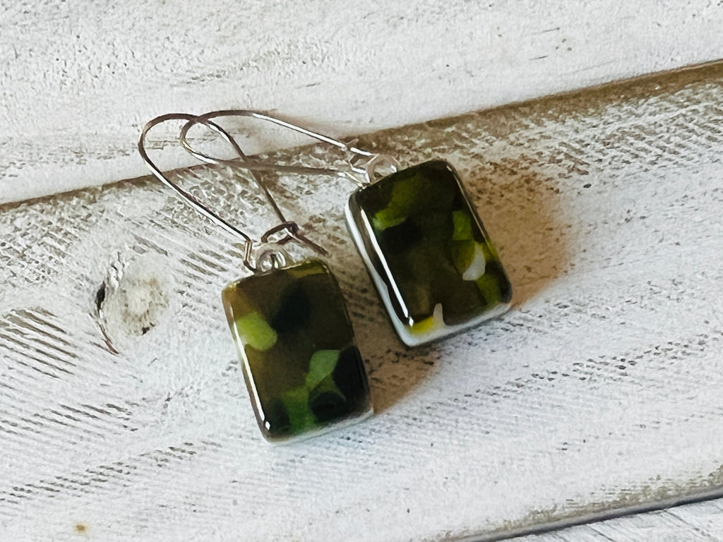 Fused Glass Earrings~ Glam Camo