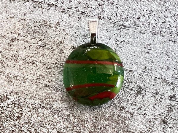 Fused Glass Mini Pendant~ Holly Jolly