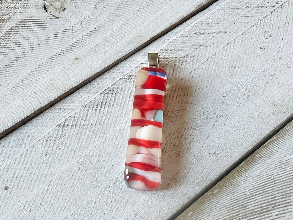 Fused Glass Pendant~Red, White and Blue