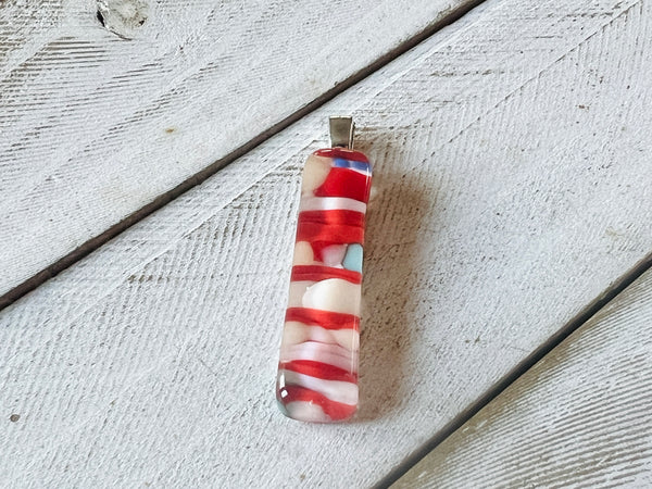 Fused Glass Pendant~Red, White and Blue