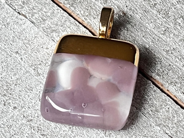 Hand Painted 18k gold fused mini pendant~Dusty Purple