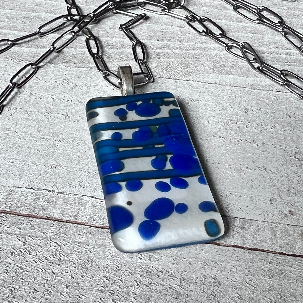 Fused Glass Pendant~ Bubbles Up Blue