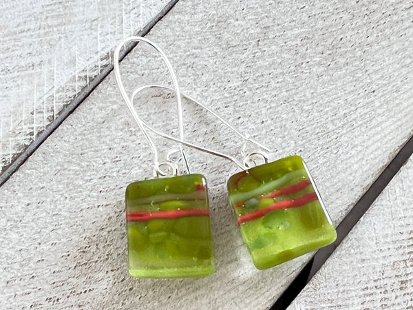 Fused Glass Earrings~ Holly Jolly